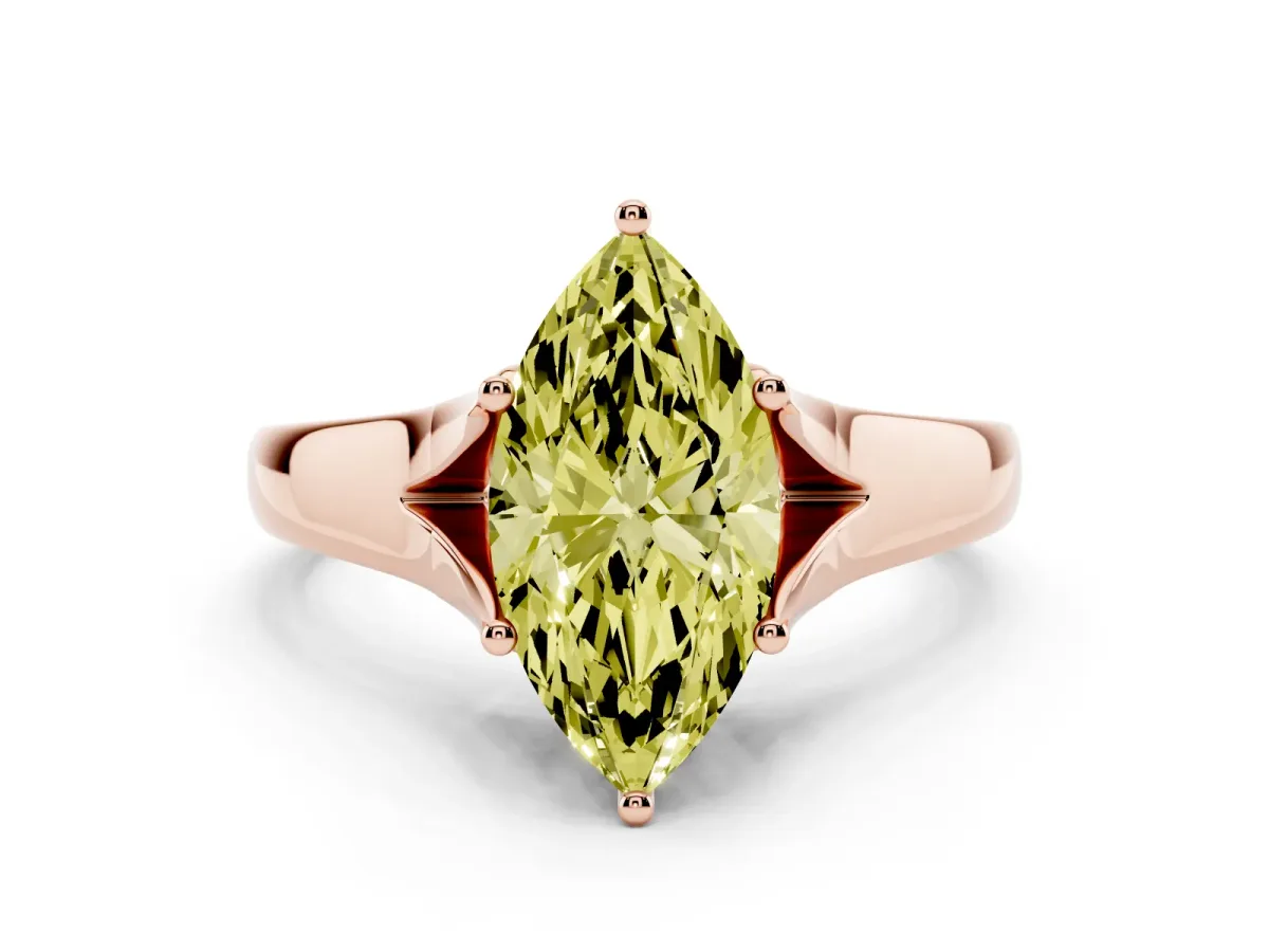 Fancy Yellow Marquise Cut Solitaire Diamond Ring with Cathedral Band and Four-Prong Setting Rose gold