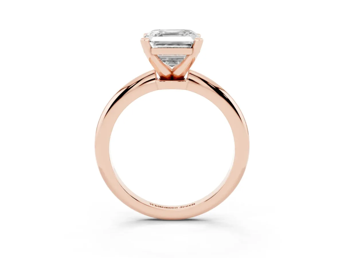 Asscher Cut Diamond Solitaire Ring with Prong Setting and Classic Band Rose gold