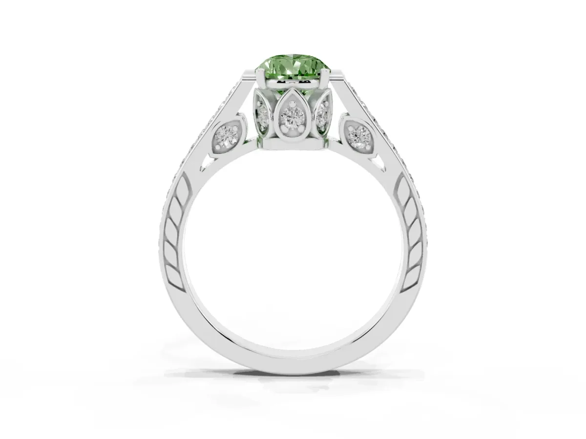 Fancy Green Pear Cut Cut Cathedral Pave Diamond Engagement Ring with Six-Prong Setting Silver