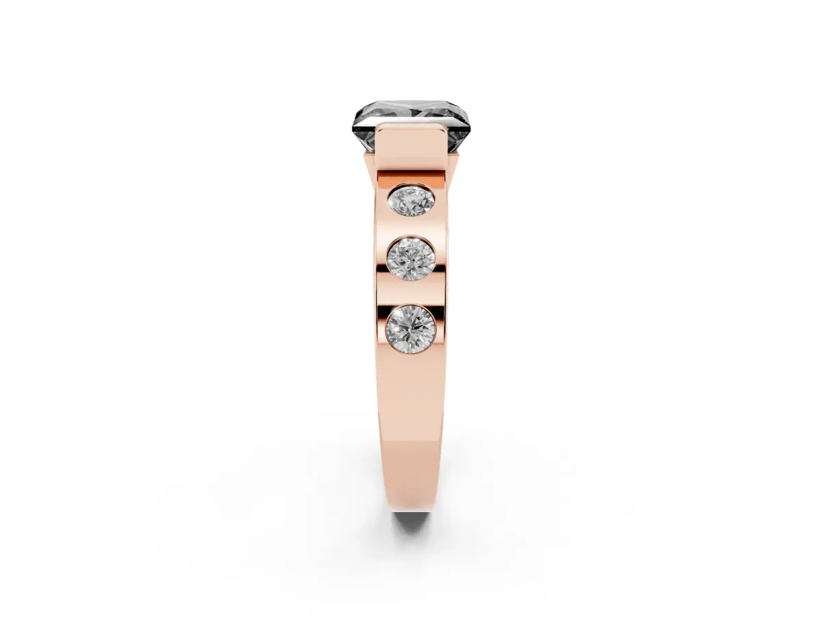 Fancy Black Princess Cut Brilliant Channel-Set Diamond Ring with Bezel Prong Setting Rose gold