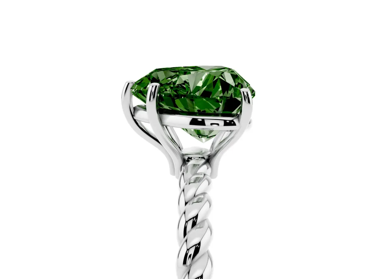 Fancy Green Heart Cut Solitaire Twisted Band 4-Prong Ring Silver