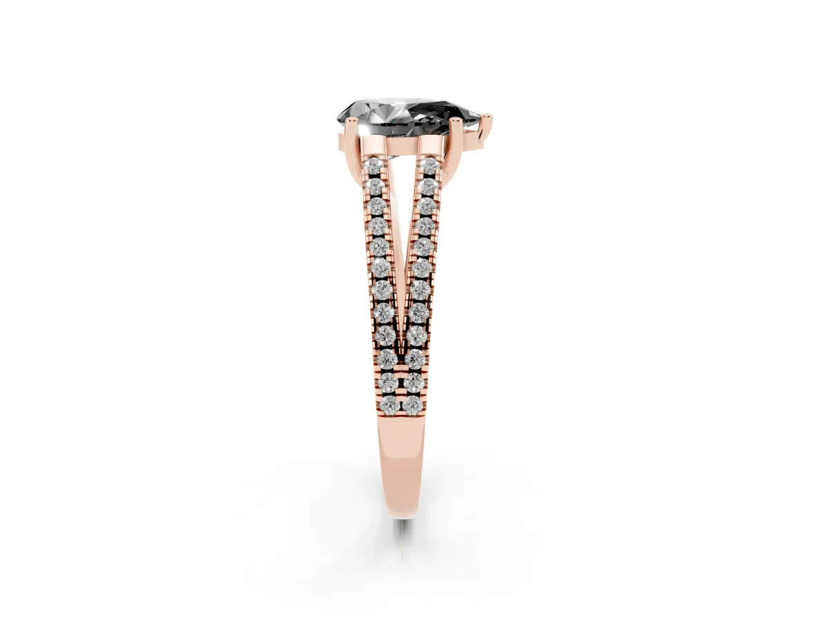 Fancy Black Pear Cut Diamond Solitaire Engagement Ring with Split Shank Pavé Band Rose gold