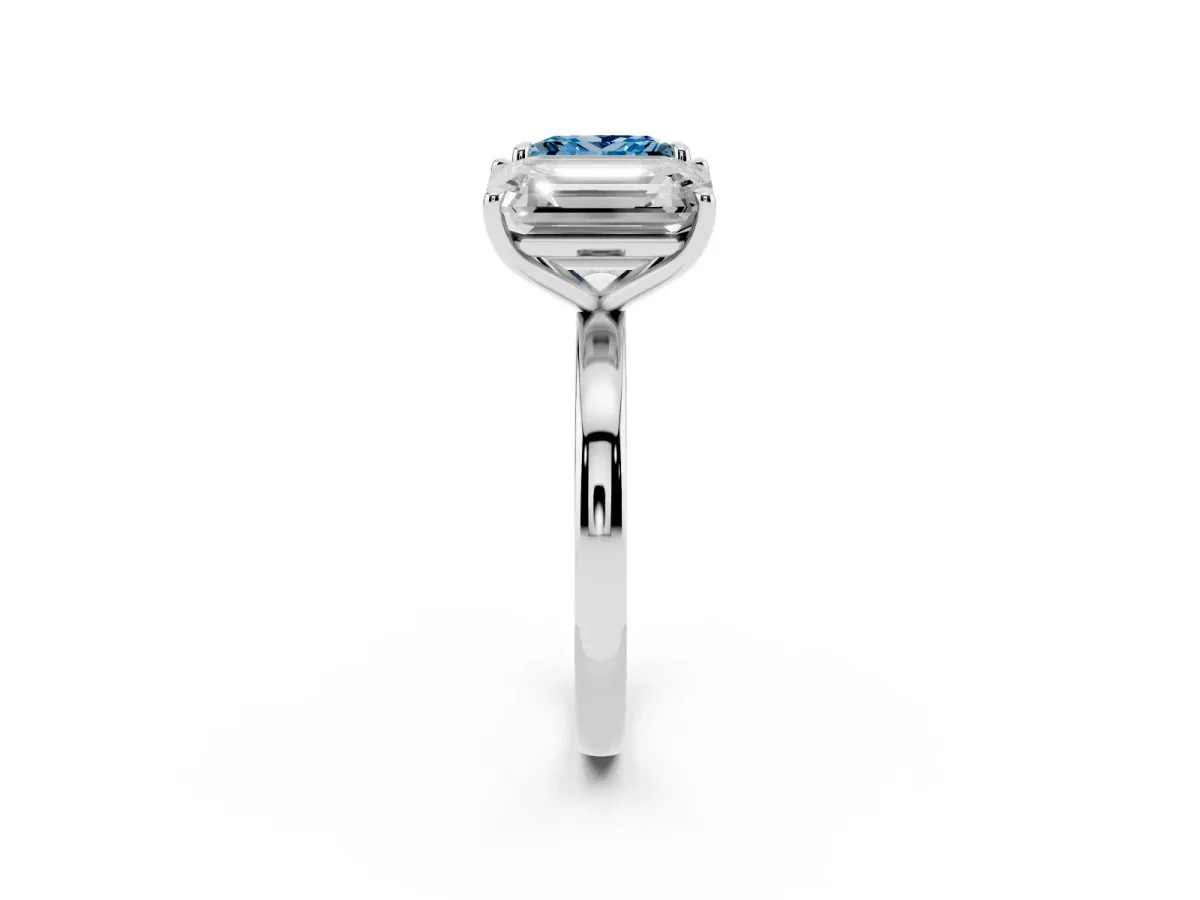 Fancy Blue Princess Cut and Emerald Cut Toi Moi Ring with Prong Setting Platinum