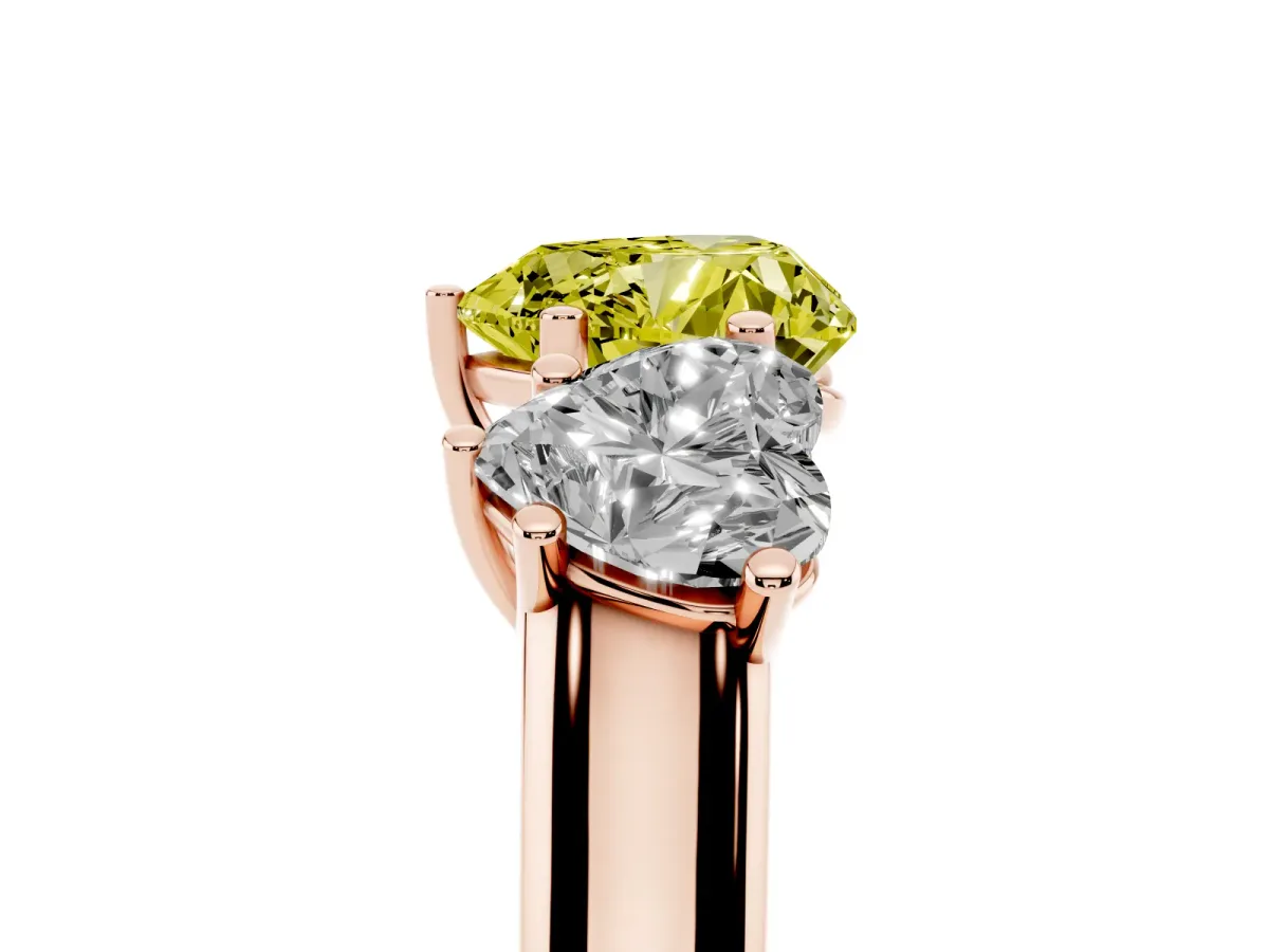 Fancy Yellow Heart Cut Three-Stone Diamond Ring with Prong Setting on a Classic Band Rose gold