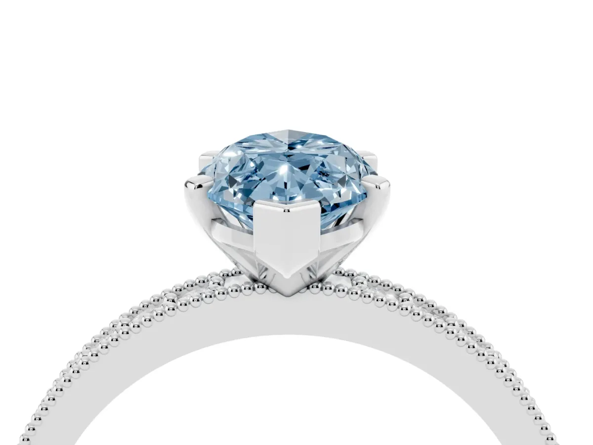 Fancy Blue Marquise Cut Diamond Milgrain Pavé Engagement Ring with Four-Prong Setting Silver