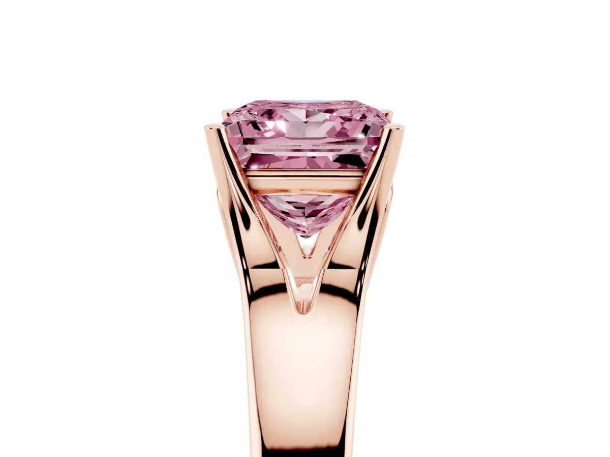 Fancy Pink Princess Cut Solitaire Diamond Ring with Cathedral Band and Four-Prong Setting Rose gold