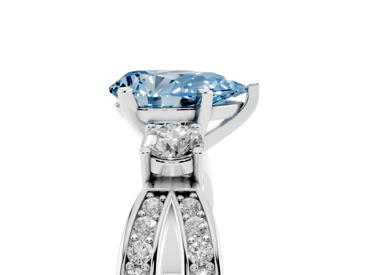 Fancy Blue Three-Stone Pear Cut Cut Diamond Twist Band with Prong Setting Platinum