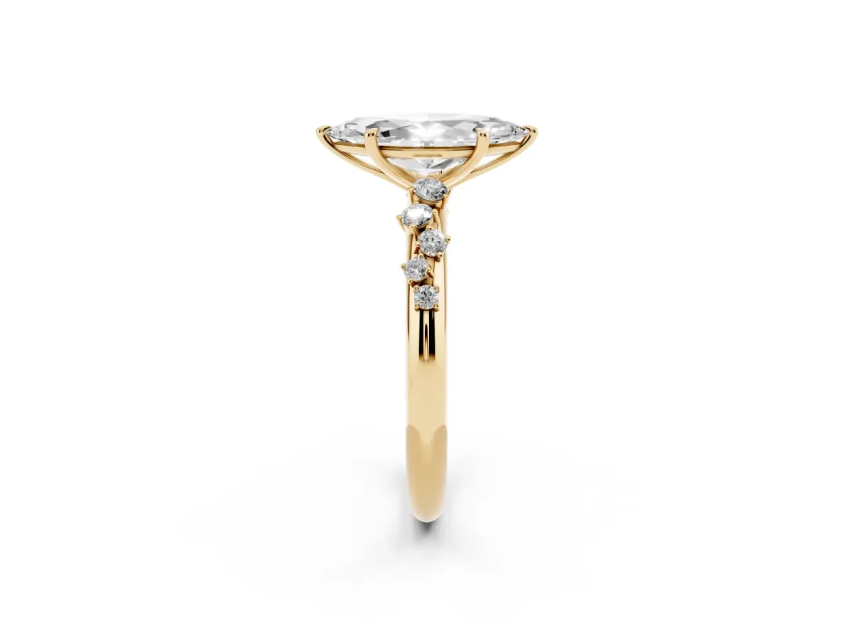 Marquise Cut Diamond Cluster Prong-Set Solitaire Ring Yellow gold