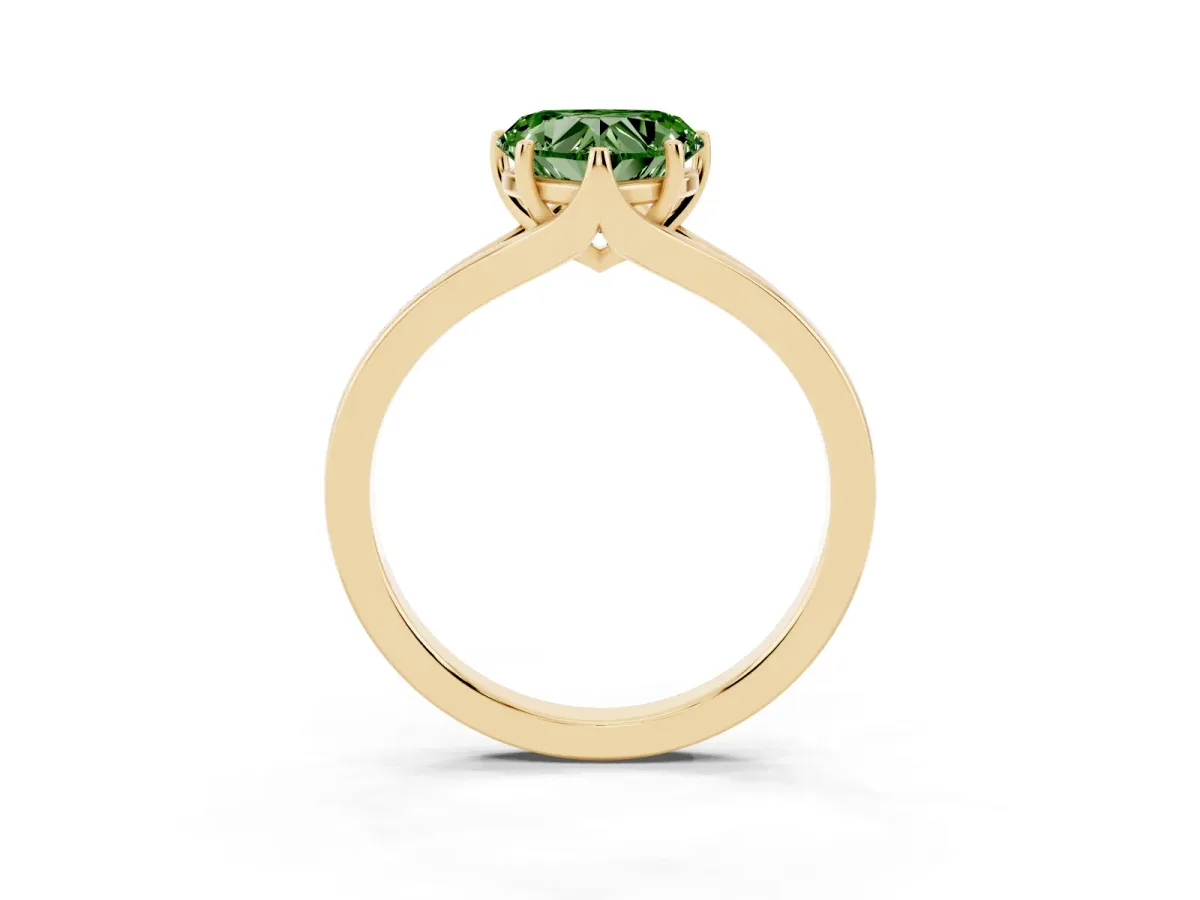 Fancy Green Heart Cut Solitaire Diamond Ring with Six-Prong Setting and Tapered Band Yellow gold