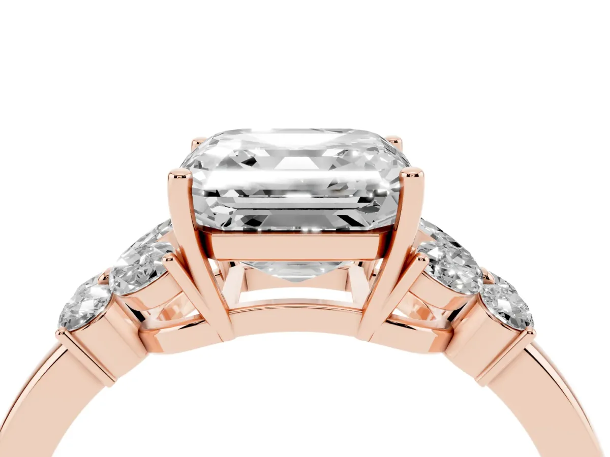 Asscher Cut Cut Solitaire Floral Diamond Ring with Four-Prong Setting Rose gold