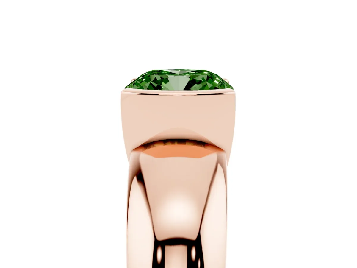 Fancy Green Cushion Cut Solitaire Tension Set Diamond Ring with Wide Band Rose gold