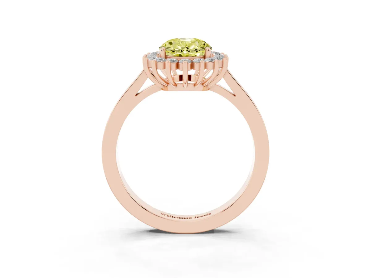 Fancy Yellow Oval Cut Cut Diamond Halo Ring with Round Brilliant Halo and Solitaire Band Rose gold