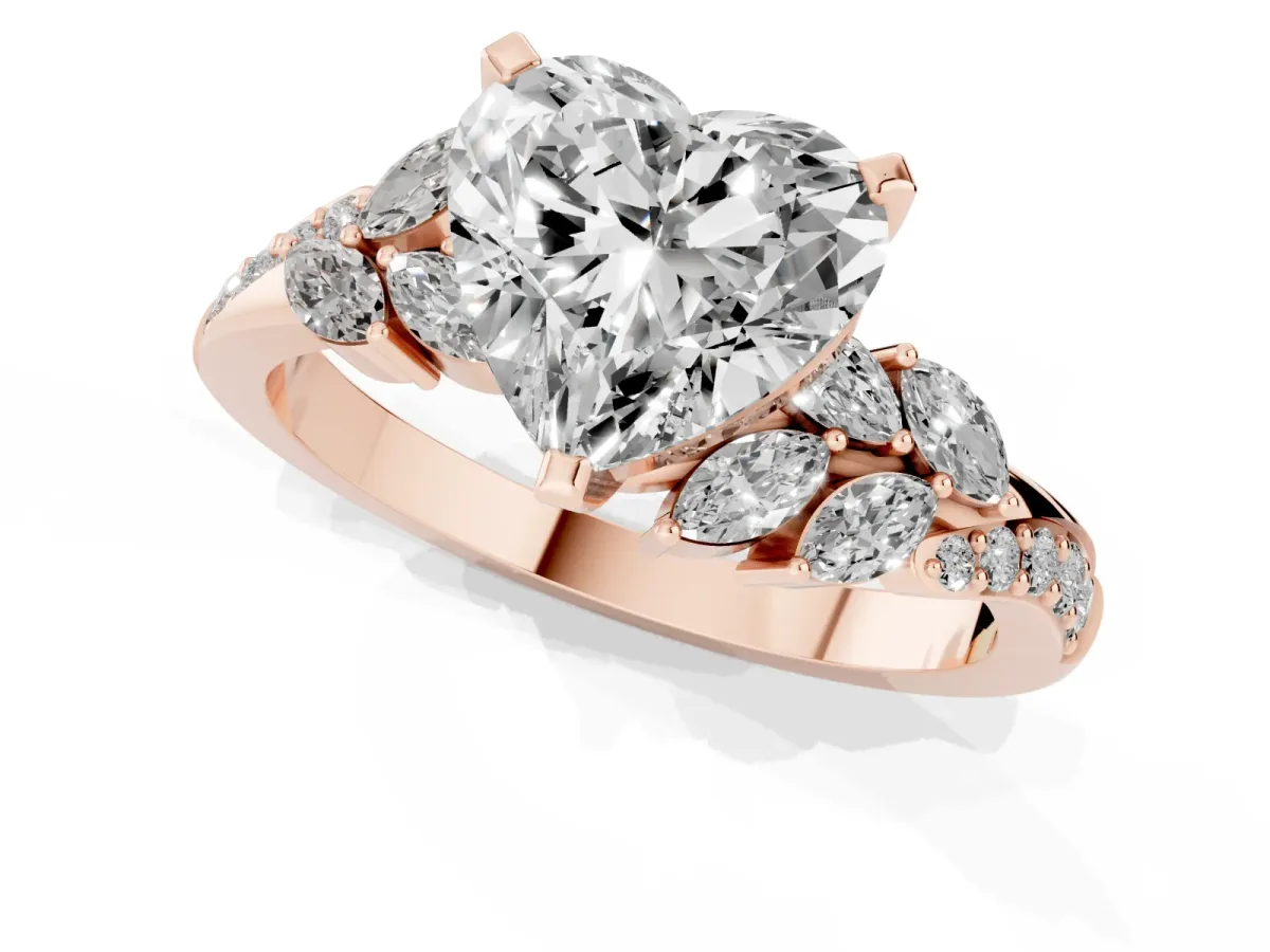 Heart Cut Solitaire Marquise Twist Band with Six-Prong Setting Rose gold