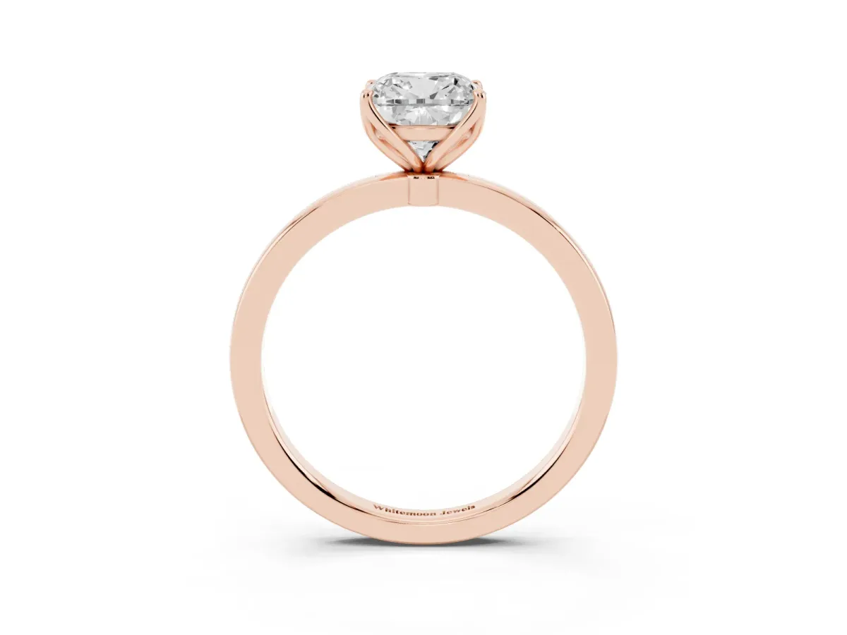 Cushion Cut Diamond Solitaire Ring with Thin Band and Prong Setting Rose gold