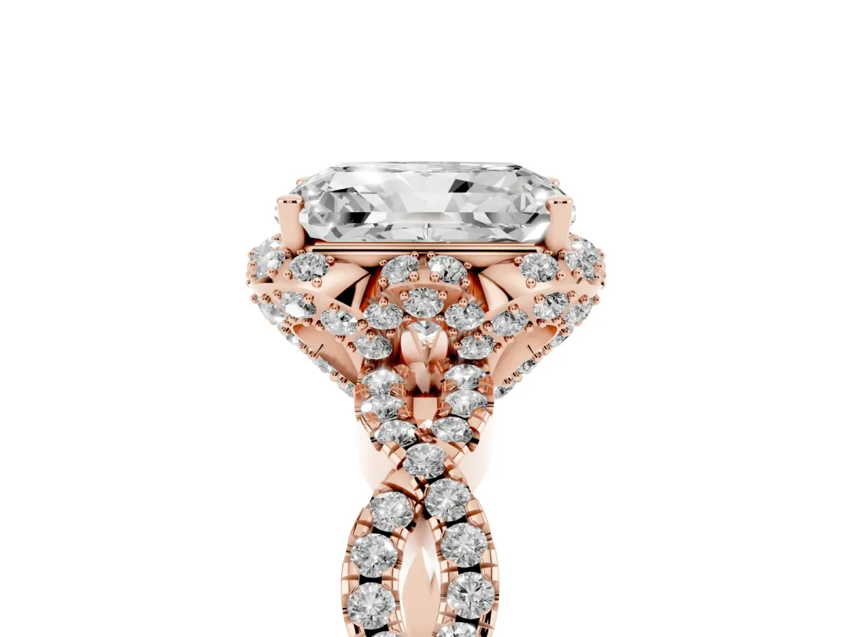 Radiant Cut Halo Twist Band Solitaire Ring with Six-Prong Setting Rose gold