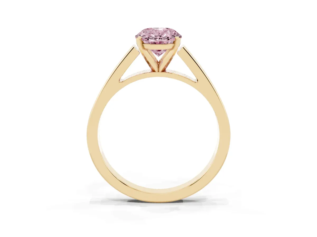 Fancy Pink Oval Cut Solitaire Engagement Ring with Four-Prong Setting and Tapered Band Yellow gold