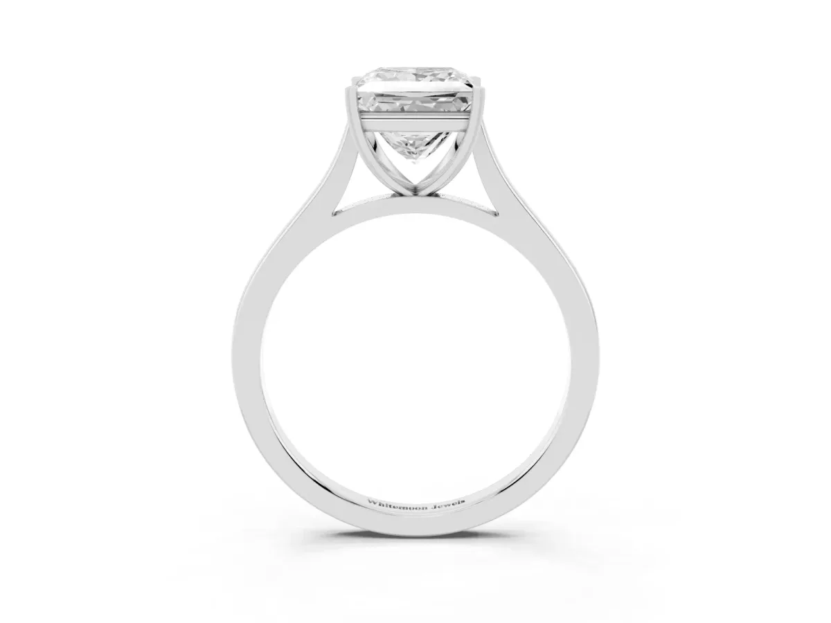 Princess Cut Solitaire Heart Prong Engagement Ring with Tapered Band White gold