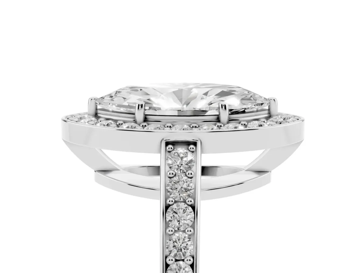 Marquise Cut Halo Pavé Diamond Engagement Ring with Bezel Setting Platinum