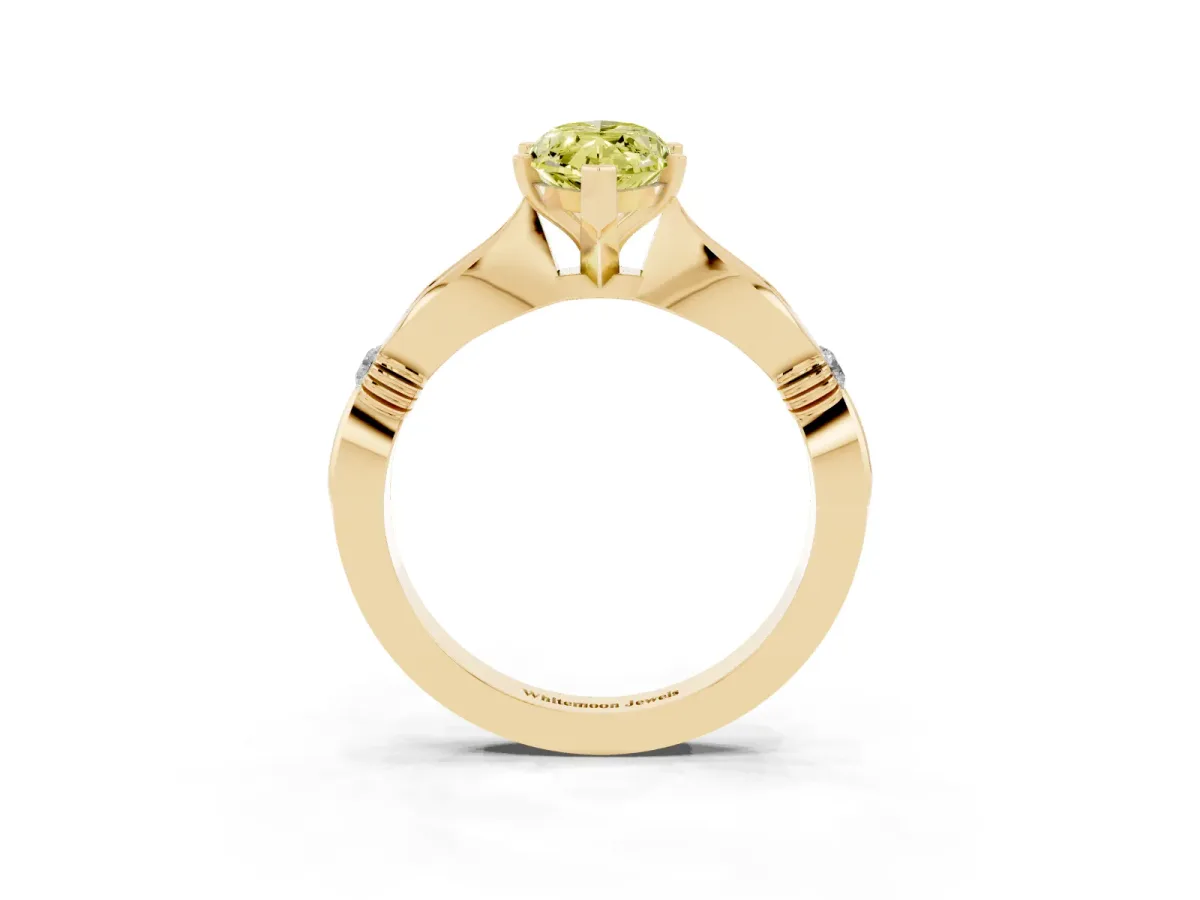 Fancy Yellow Marquise Cut Solitaire Diamond Twisted Band with Four-Prong Setting Yellow gold