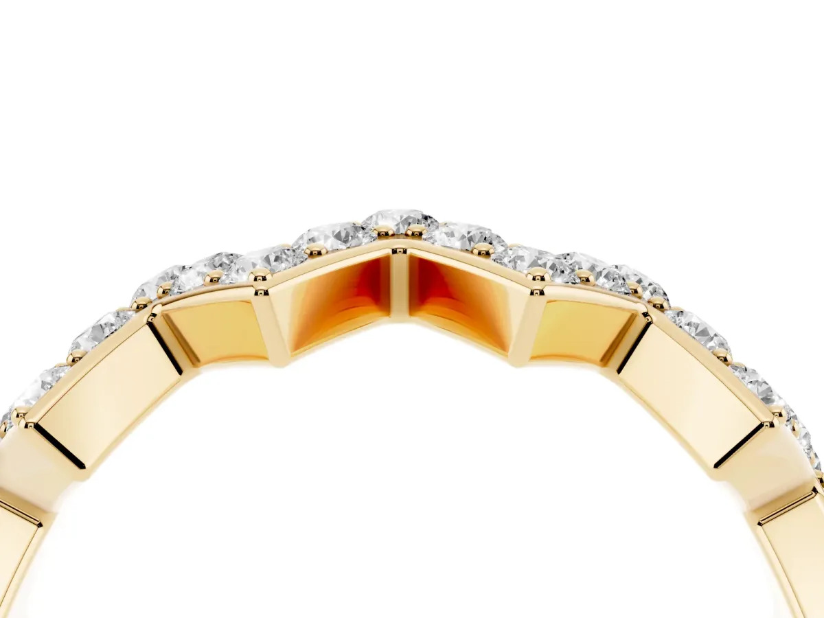 Zigzag Diamond Pave Round Eternity Band with Prong Setting Yellow gold