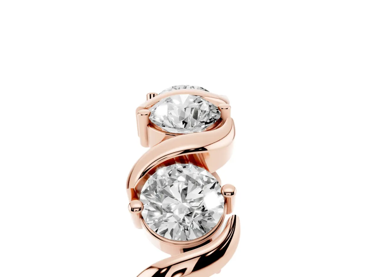 Round Diamond Half Eternity Band with Wave Prong Setting Rose gold