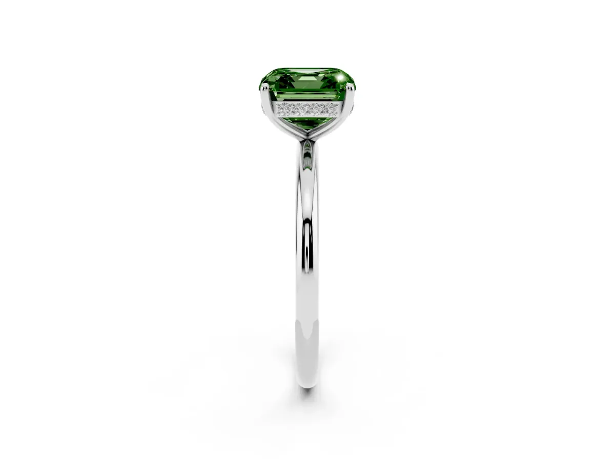 Fancy Green Asscher Cut Solitaire Diamond Ring with a Classic Band and Four-Prong Setting Platinum