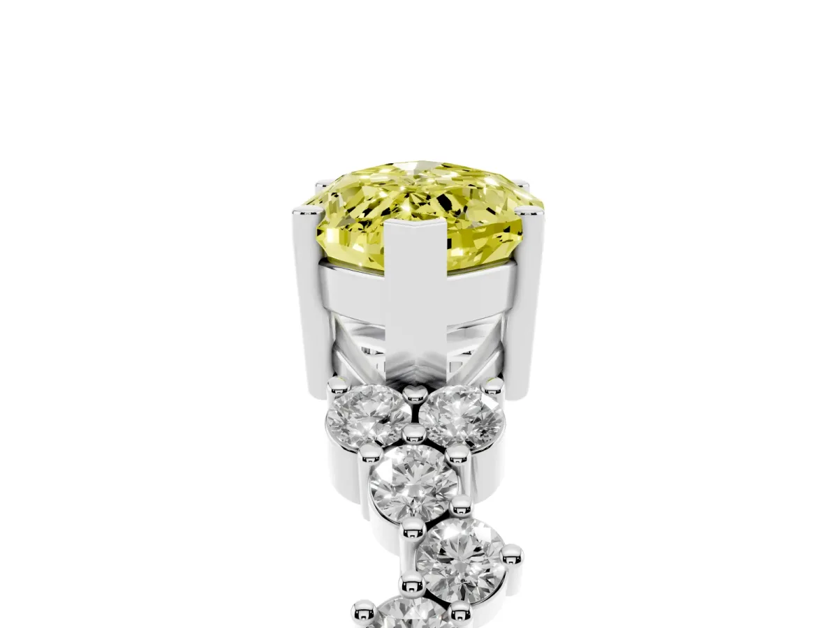 Fancy Yellow Marquise Cut Diamond Scattered Round Accent Ring with Prong Setting Silver