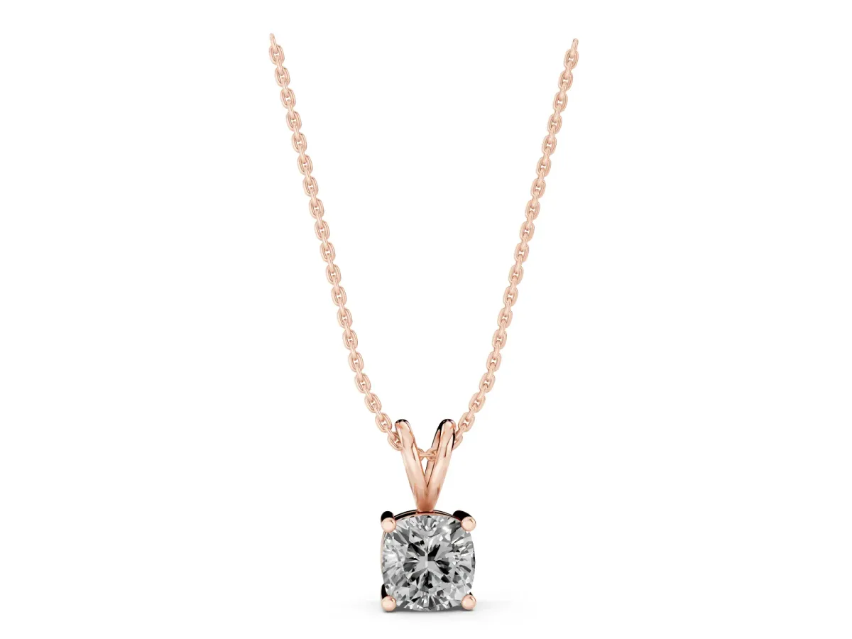 Cushion Solitaire Diamond Prong Pendant Rose gold