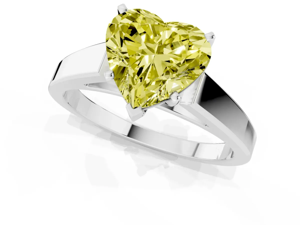 Fancy Yellow Heart Cut Solitaire Engagement Ring with Four-Prong Setting and Tapered Band White gold