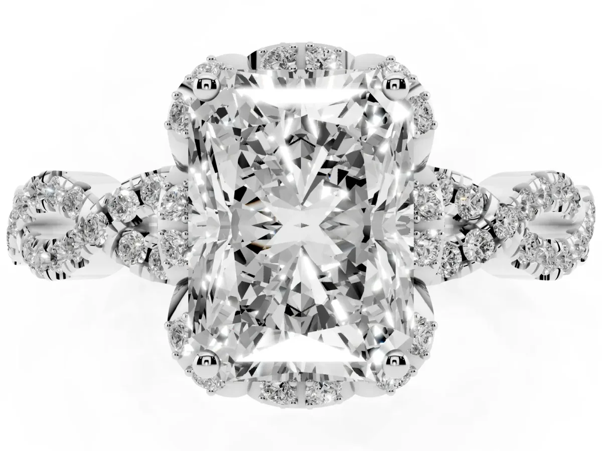 Radiant Cut Halo Twist Band Solitaire Ring with Six-Prong Setting Silver