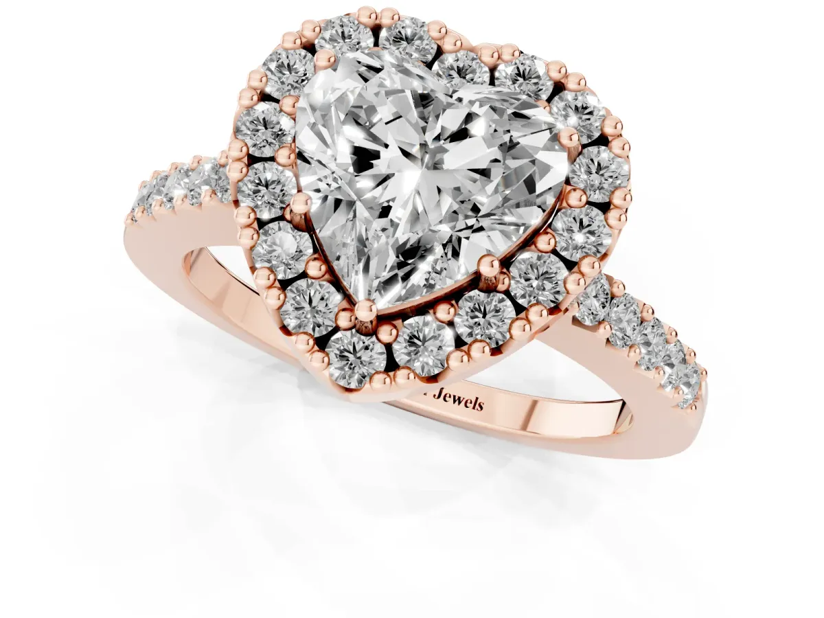 Heart Cut Halo Diamond Pavé Solitaire Ring Rose gold