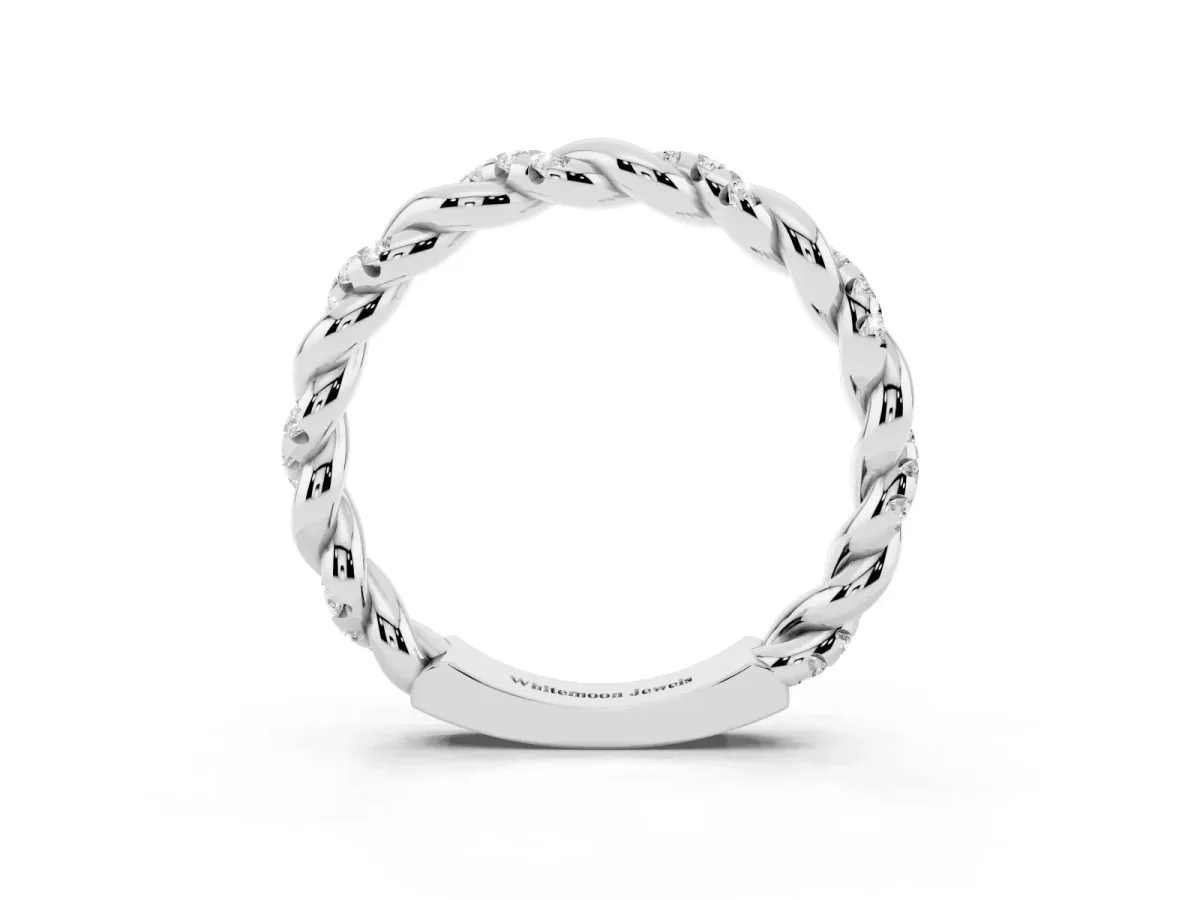 Twisted Pavé Round Diamond Eternity Band Platinum