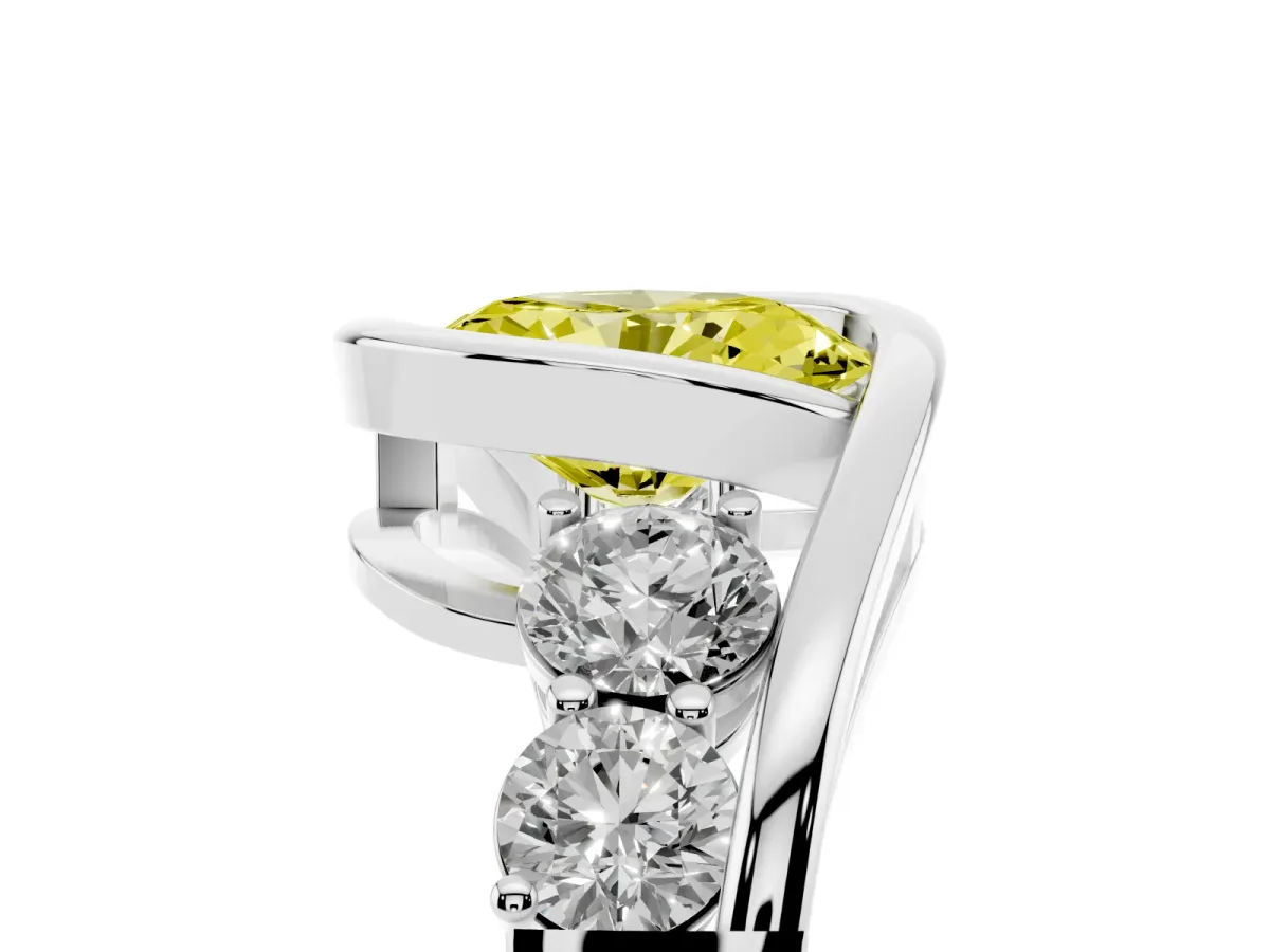 Fancy Yellow Bezel Set Oval Cut Diamond Bypass Ring with Round Accents Platinum