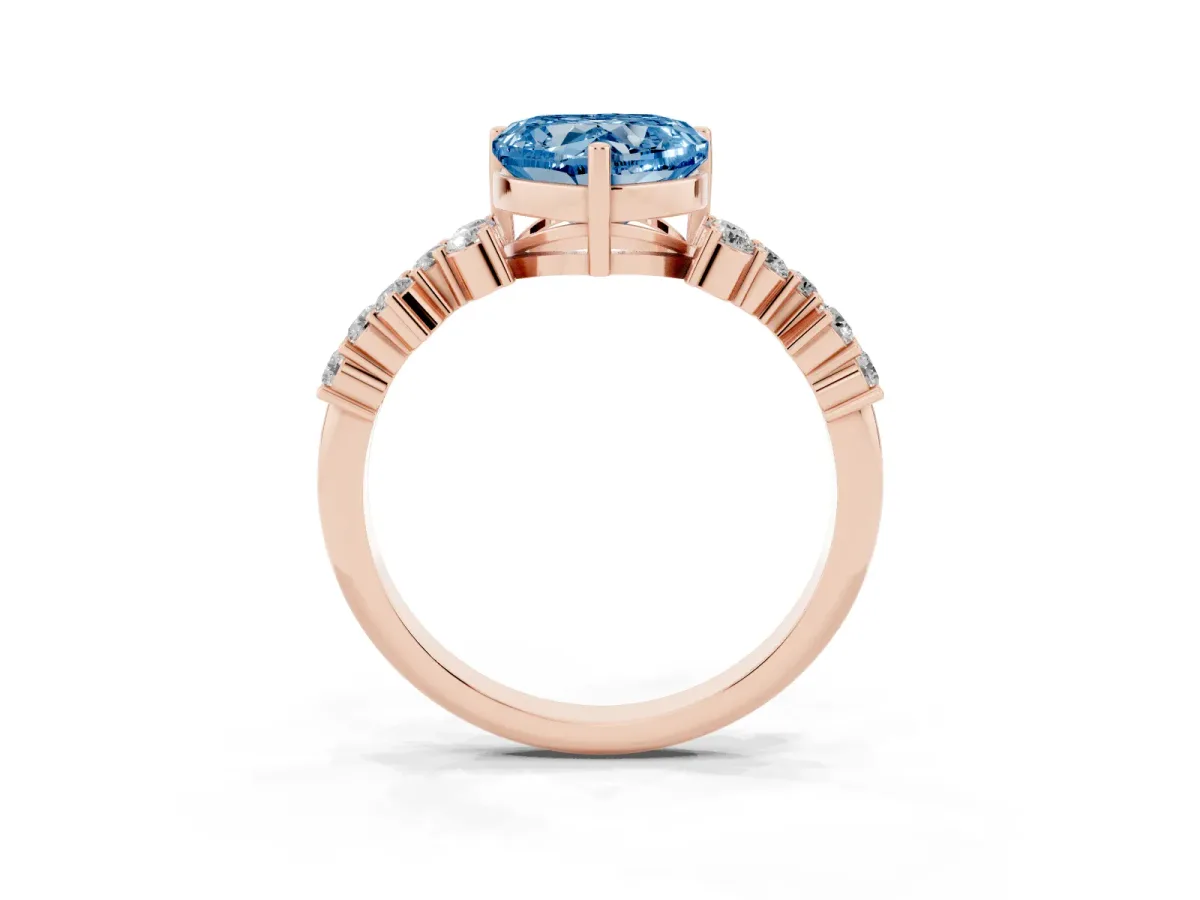 Fancy Blue Heart Cut Diamond Scattered Round Accent Ring with Prong Setting Rose gold