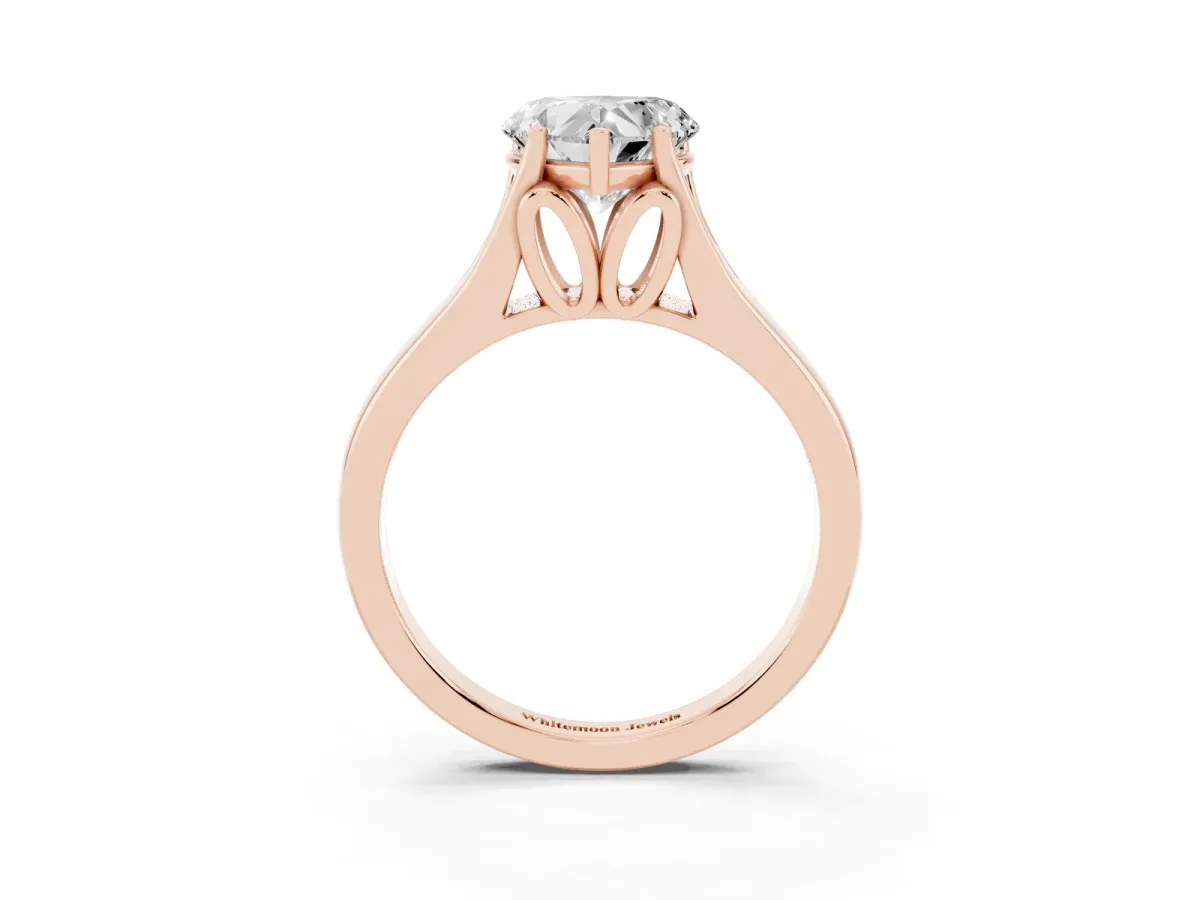 Heart Cut Solitaire Diamond Ring with Cathedral Band and Four-Prong Setting Rose gold