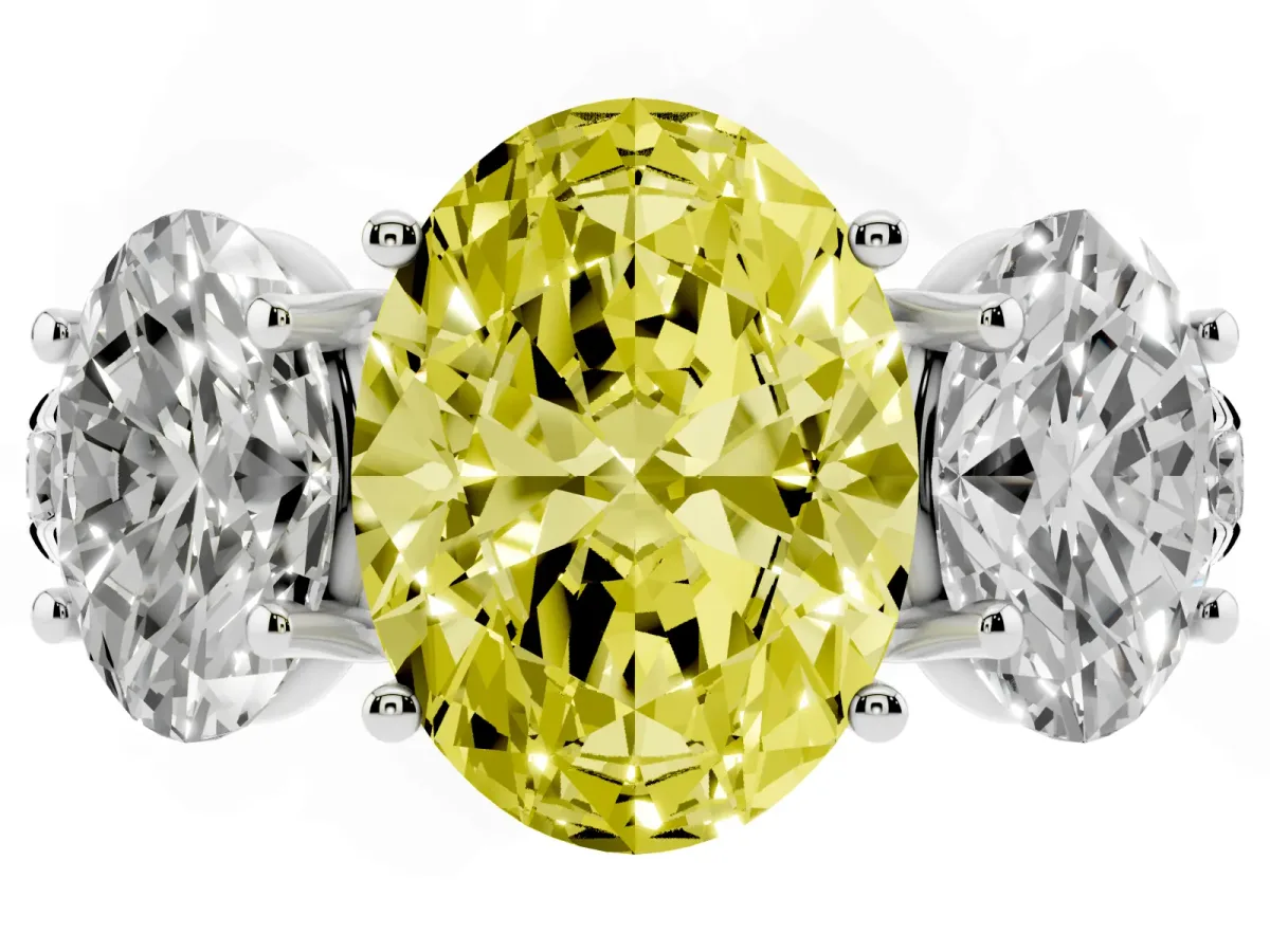 Fancy Yellow Three-Stone Oval Cut Diamond Pavé Band with Prong Setting Silver