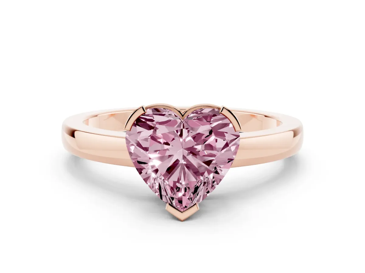 Fancy Pink Heart Cut Cut Solitaire Ring with Four-Prong Setting and Classic Band Rose gold