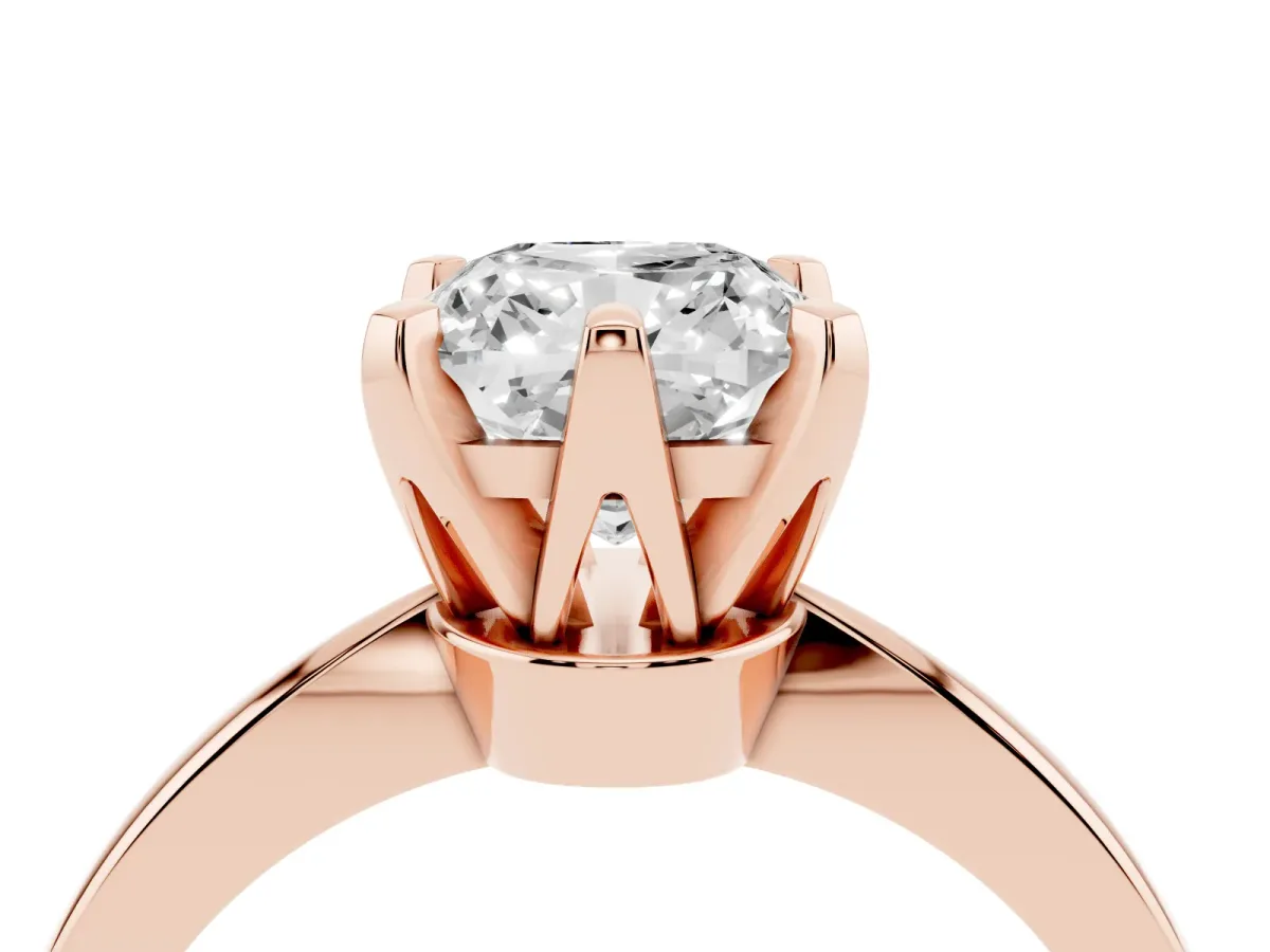 Cushion Cut Solitaire Engagement Ring with Six-Prong Setting and Tapered Band Rose gold