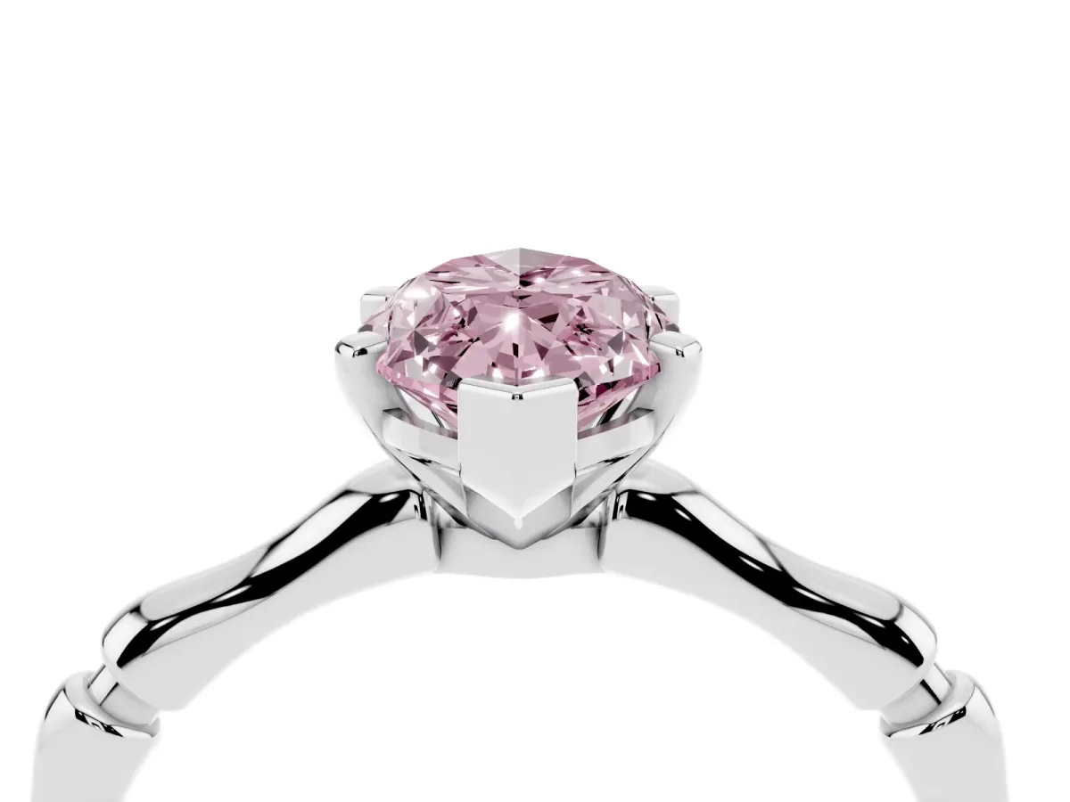 Fancy Pink Marquise Cut Solitaire Diamond Ring with Bamboo Band and Four-Prong Setting Silver