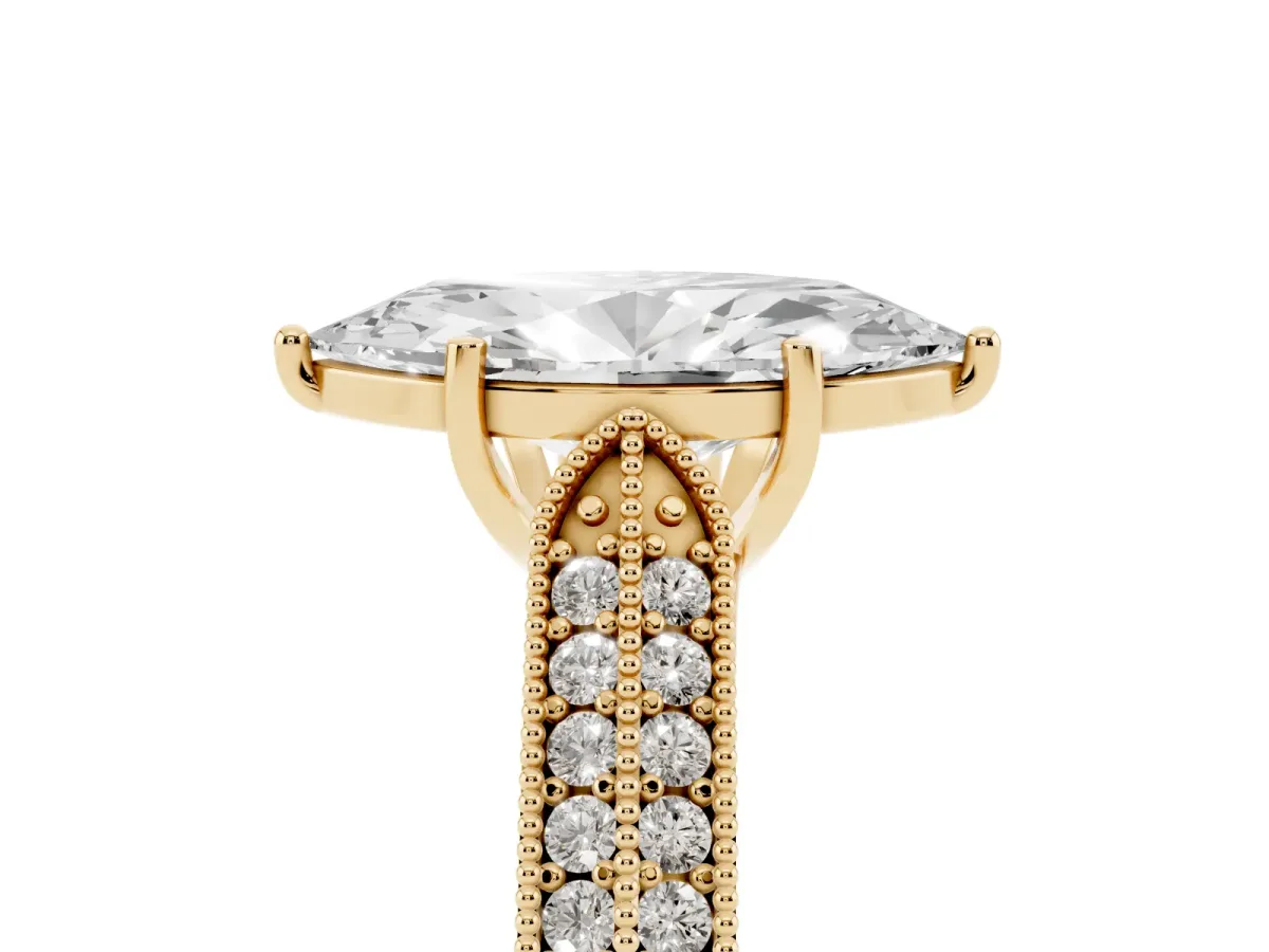 Marquise Cut Cut Pave Split Shank Engagement Ring with Four-Prong Setting Yellow gold