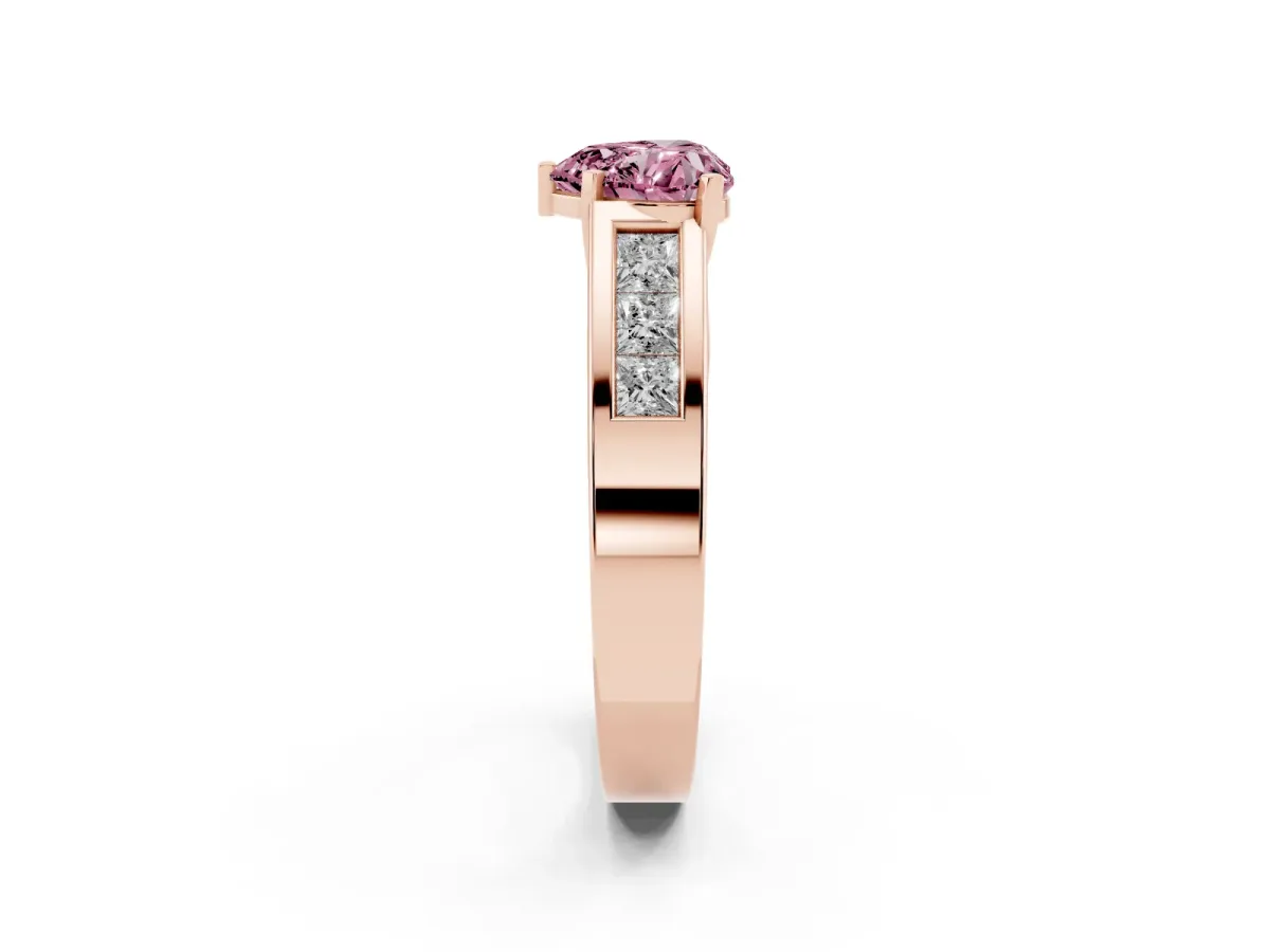 Fancy Pink Heart Cut Cut Channel Set Solitaire Ring with Four-Prong Setting Rose gold