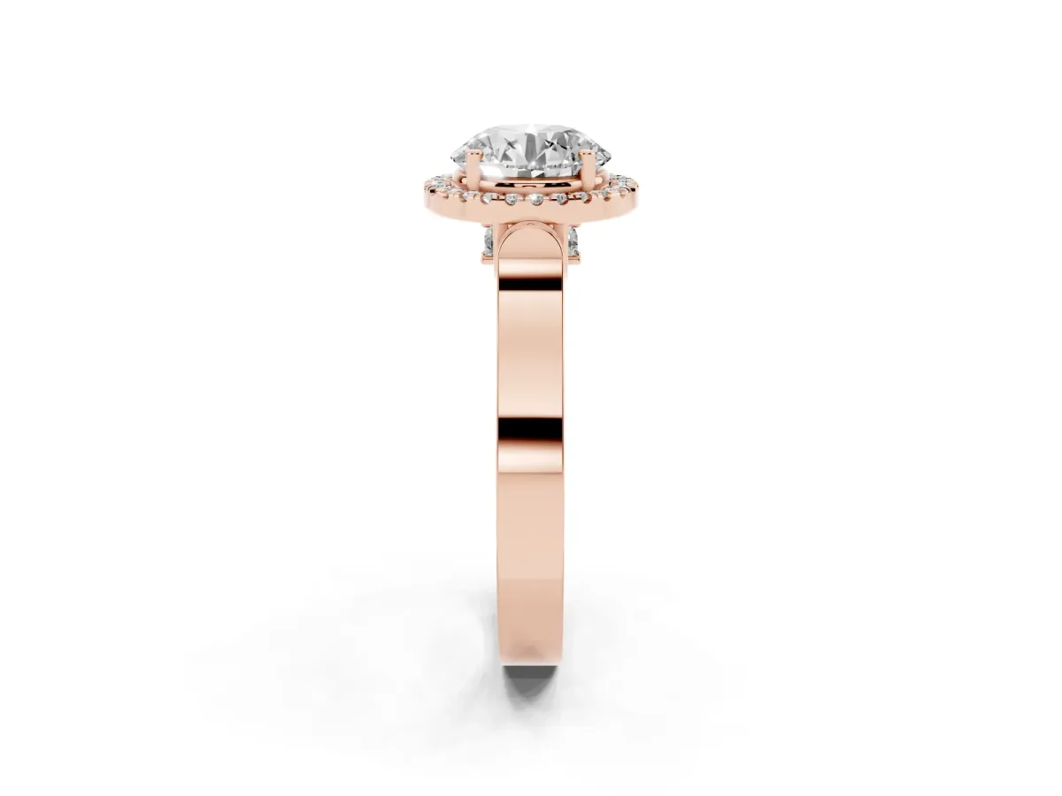 Round Cut Halo Pave Split Shank Prong Setting Ring Rose gold