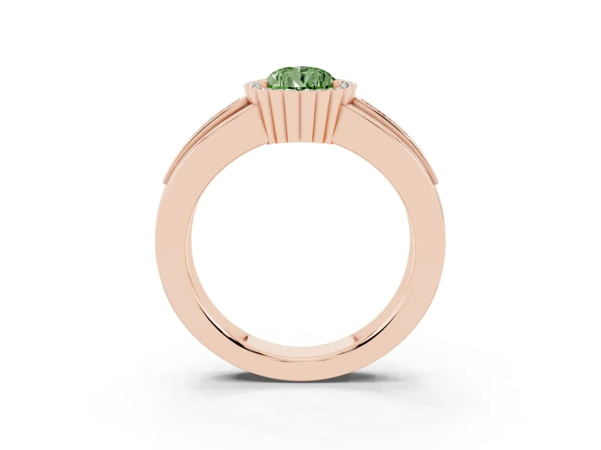 Fancy Green Pear Cut Cut Halo Pave Band Four-Prong Ring Rose gold
