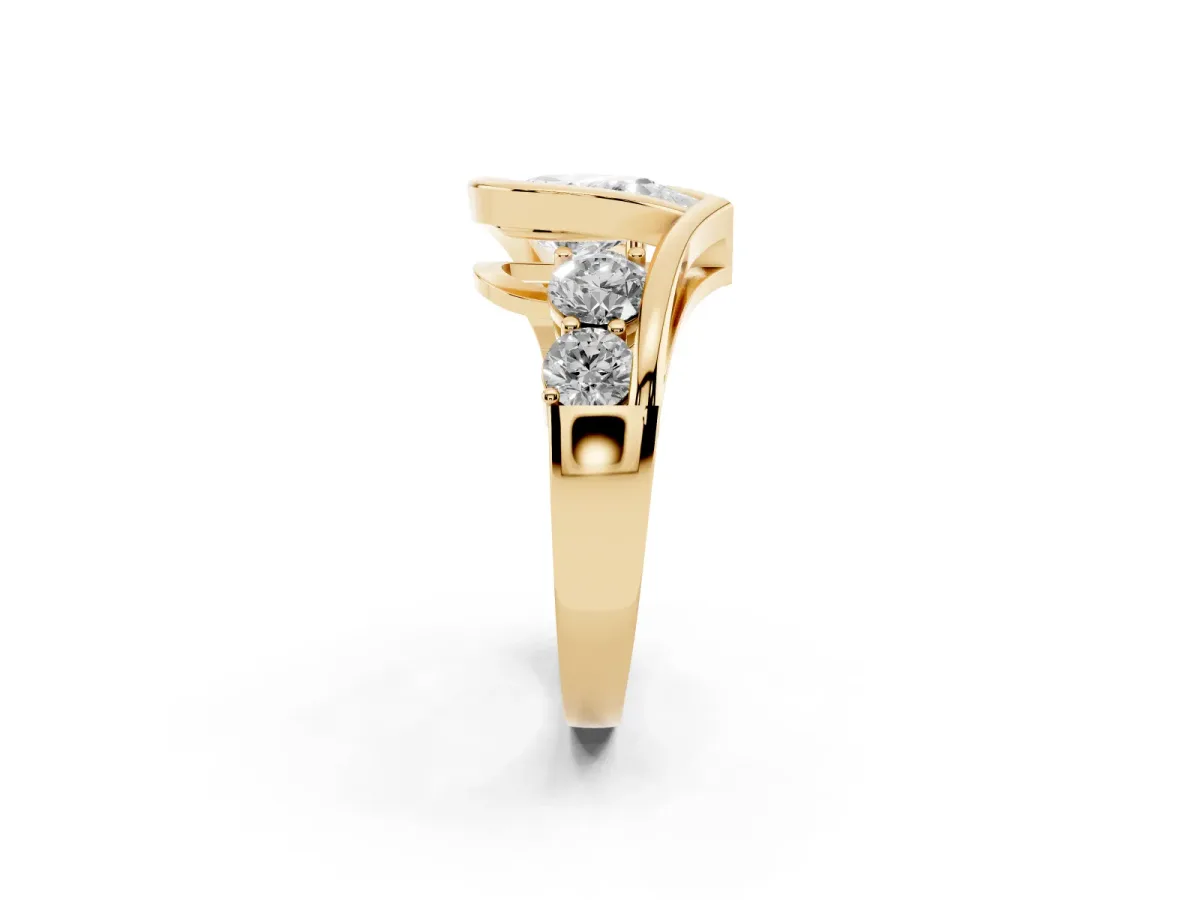 Bezel Set Pear Cut Diamond Bypass Ring with Round Accents Yellow gold