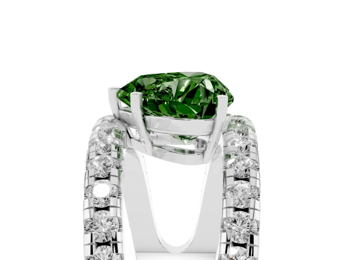 Fancy Green Heart Cut Solitaire Split Shank Pave Diamond Ring Platinum