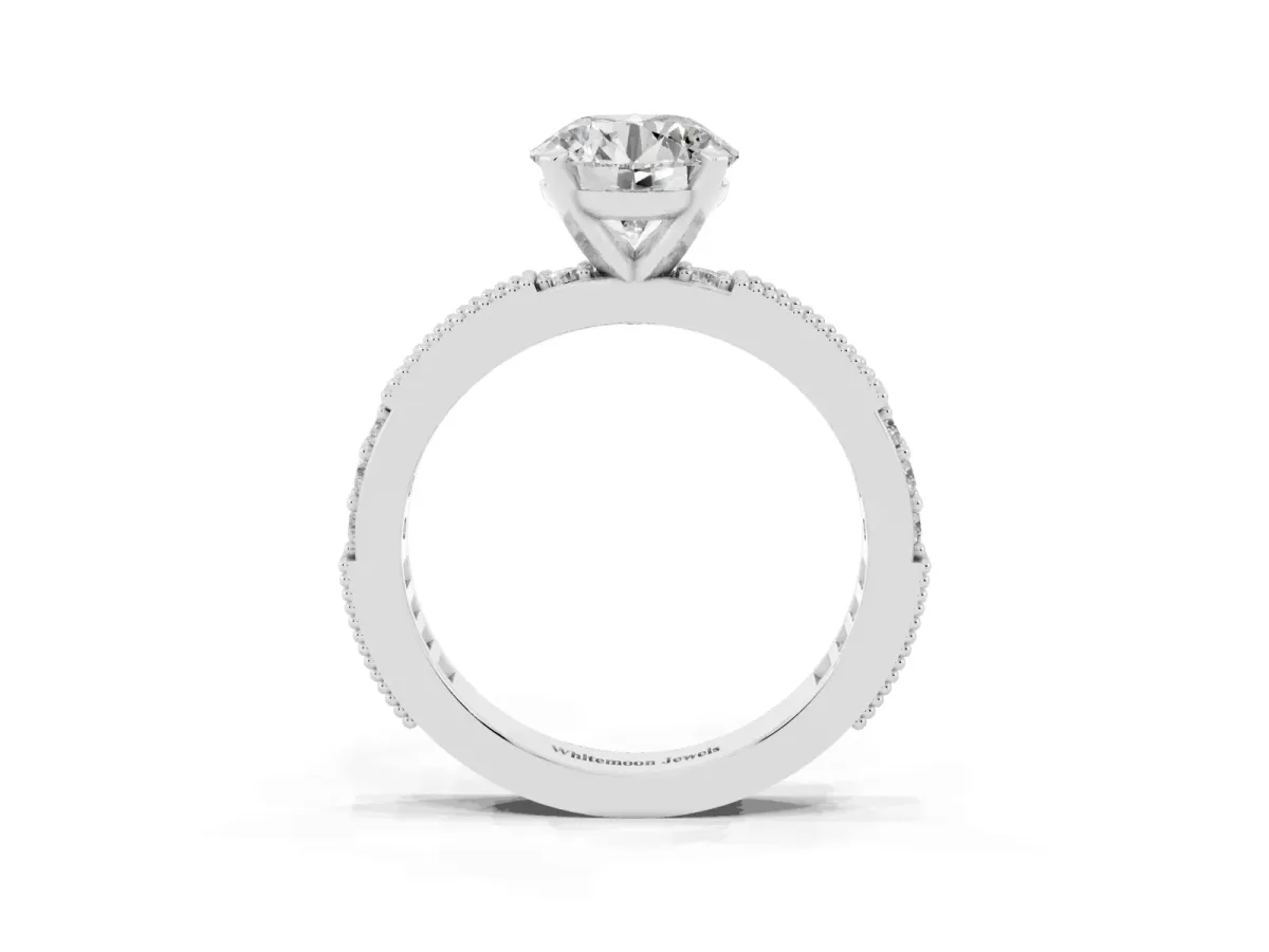Round Cut Solitaire with Pavé Band and Four-Prong Setting Silver