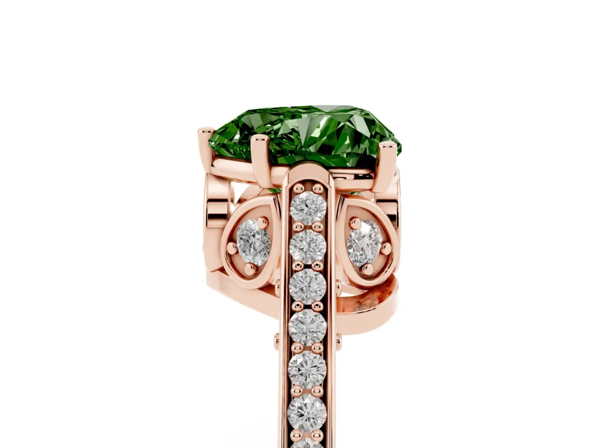 Fancy Green Heart Cut Cut Cathedral Pave Diamond Engagement Ring with Six-Prong Setting Rose gold