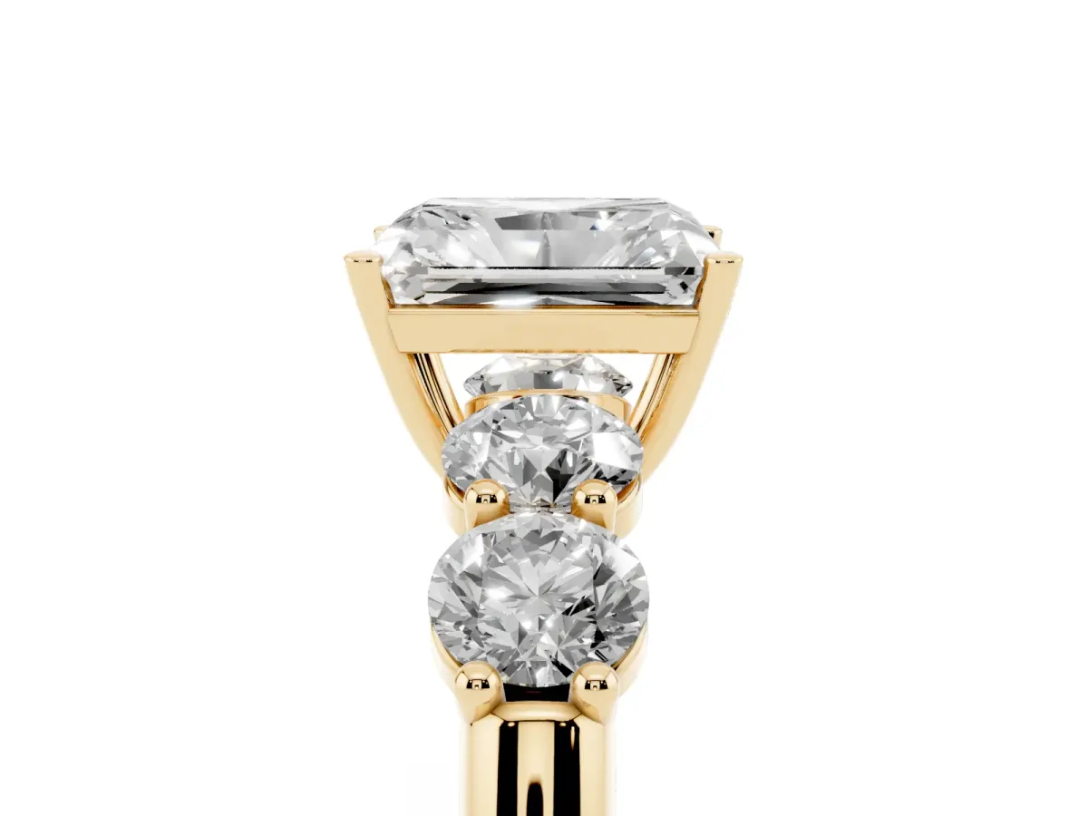 Radiant Cut Cut Five-Stone Prong Set Diamond Ring with Classic Band Yellow gold