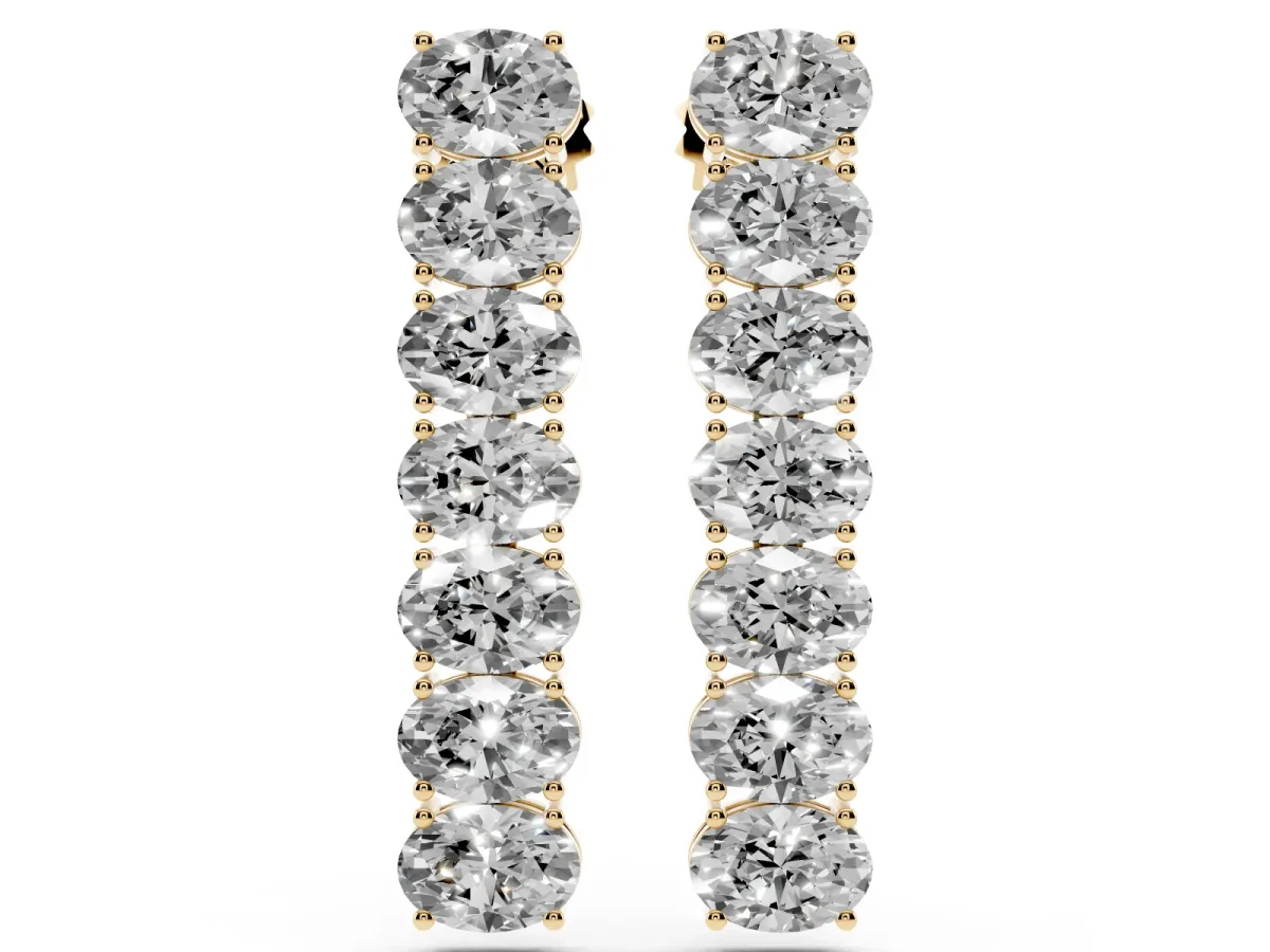 Oval Diamond Huggie Hoop Earrings Yellow gold