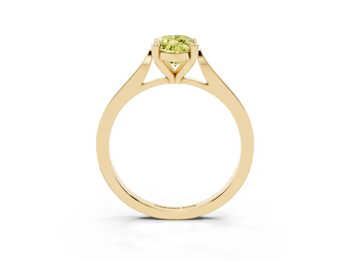 Fancy Yellow Marquise Cut Solitaire Diamond Ring with Four-Prong Setting and Tapered Band Yellow gold